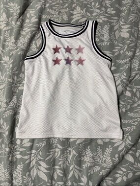 all in motion White Mesh Tank with Red Stars and Navy Trim